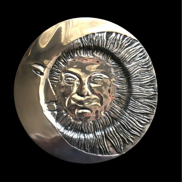Handcrafted Pewter Sun & Moon Decorative Plate By Betty Barrena 12.75" - Picture 1 of 7